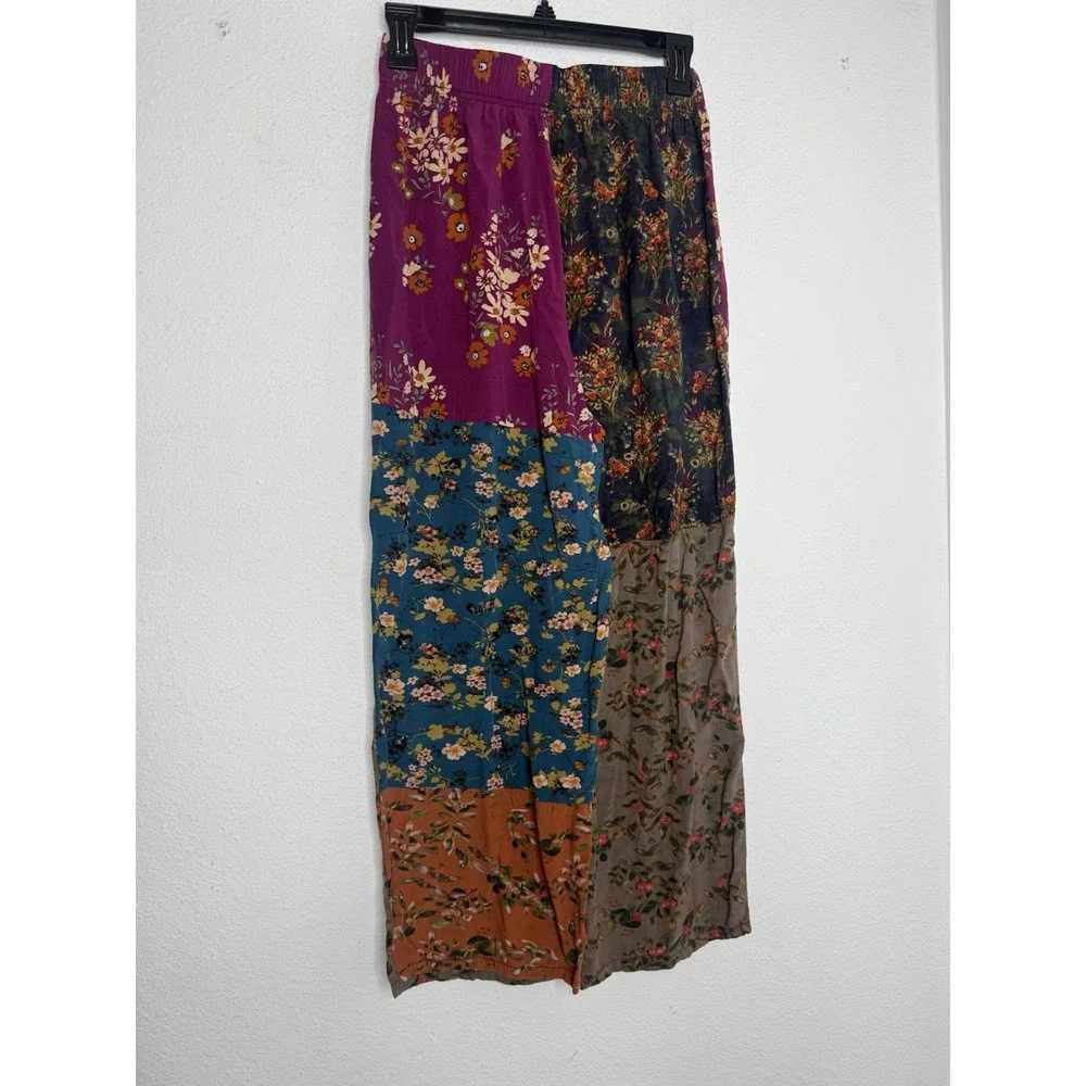 Natural Life Mixed Print Floral Patchwork Wide Leg Pants Womens Small Bohemian